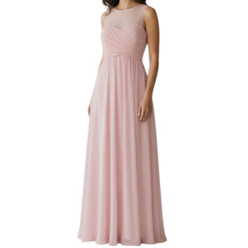 David's Bridal Blush Illusion Neckline Ruched Sleeveless Special Occasion Dress